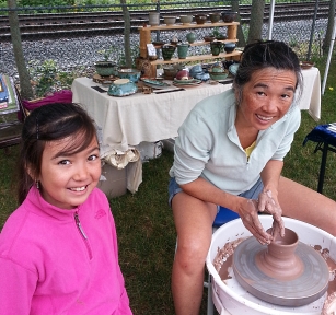 debra griffin pottery at the ashland farmers market in Ashland, MA